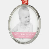 Eenvoudige roze en witte, aangepaste kerstfoto metalen ornament (Links)