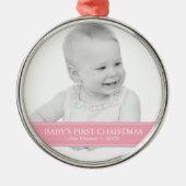 Eenvoudige roze en witte, aangepaste kerstfoto metalen ornament (Voorkant)