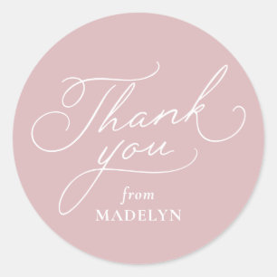 Eenvoudige roze en witte babyshower dank je ronde sticker