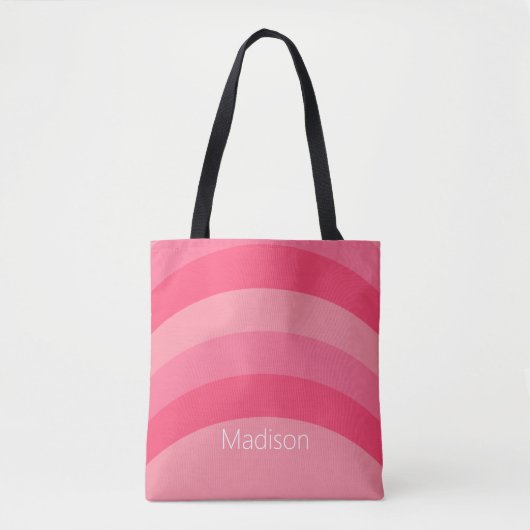 Eenvoudige roze en witte gebogen strepen met naam tote bag (Voorkant)