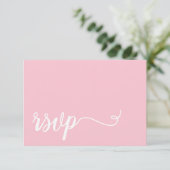Eenvoudige Roze en witte Kalligrafie RSVP Bruiloft (Staand voorkant)