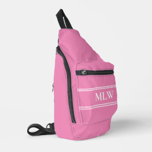 Eenvoudige Roze en Witte Monogram Sjabloon Sling Bag