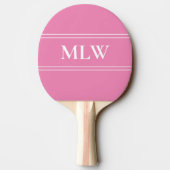 Eenvoudige roze en witte monogrammen tafeltennisbatje (Achterkant)