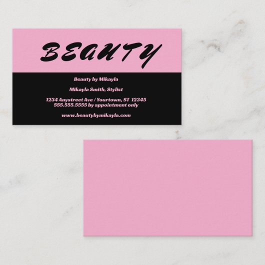 Eenvoudige roze en zwarte haarstijl nagels schoonh visitekaartje (Voorkant / Achterkant)