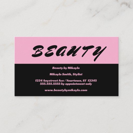 Eenvoudige roze en zwarte haarstijl nagels schoonh visitekaartje (Voorkant)