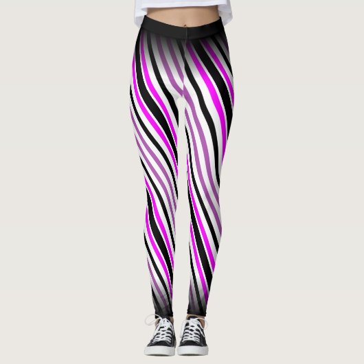 Eenvoudige roze en zwarte verticale strepen op wit leggings (Voorkant)