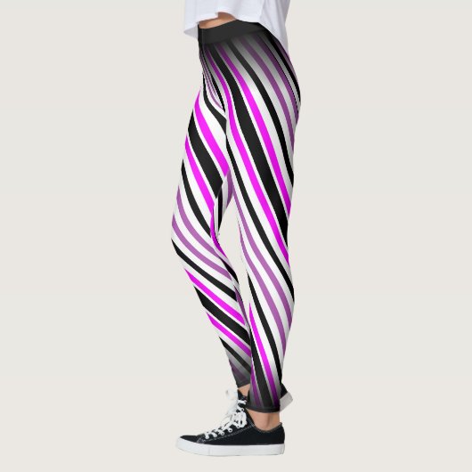 Eenvoudige roze en zwarte verticale strepen op wit leggings (Links)