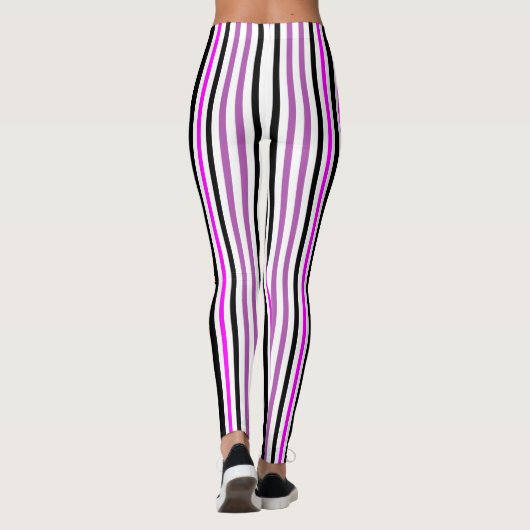 Eenvoudige roze en zwarte verticale strepen op wit leggings (Achterkant)
