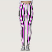 Eenvoudige roze en zwarte verticale strepen op wit leggings (Voorkant)
