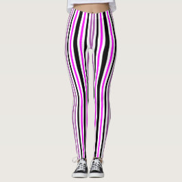 Eenvoudige roze en zwarte verticale strepen op wit leggings