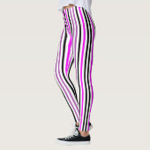 Eenvoudige roze en zwarte verticale strepen op wit leggings (Links)