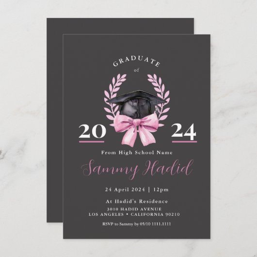 Eenvoudige Roze Esthetische Afstudeerfeestuitnodig Kaart (Voorkant / Achterkant)