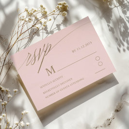 Eenvoudige Roze & Faux Gouden Kalligrafie Trouwen RSVP Kaartje