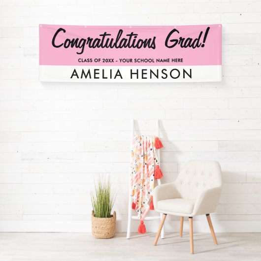 Eenvoudige roze feliciteert Afstudeerder Naam Part Spandoek (Insitu)