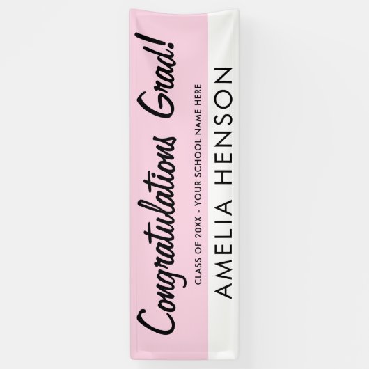 Eenvoudige roze feliciteert Afstudeerder Naam Part Spandoek (Verticaal)
