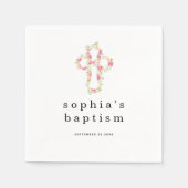 Eenvoudige roze Florals Kruisnaam Datum Meisje Bap Servet (Voorkant)