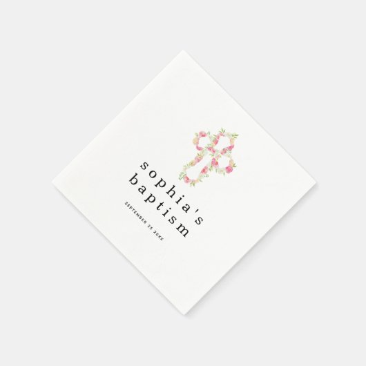Eenvoudige roze Florals Kruisnaam Datum Meisje Bap Servet (Hoek)