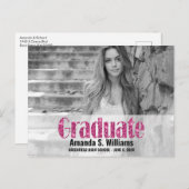 Eenvoudige roze foto-Afstuderen bekendmaking Briefkaart (Voorkant / Achterkant)