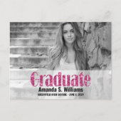 Eenvoudige roze foto-Afstuderen bekendmaking Briefkaart (Voorkant)