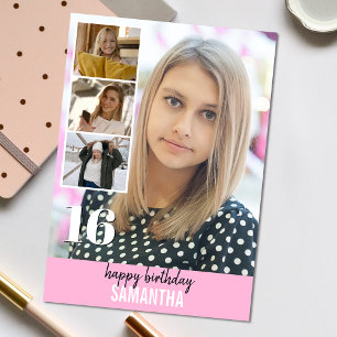 Eenvoudige roze foto   Collage Verjaardag Wenskaar Kaart