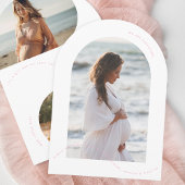 eenvoudige roze fotoboog baby zwangerschap aankond kaart