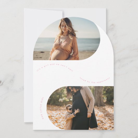 eenvoudige roze fotoboog baby zwangerschap aankond kaart (Achterkant)