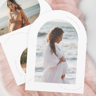 Eenvoudige Roze Fotoboog baby Zwangerschapsaankond Kaart