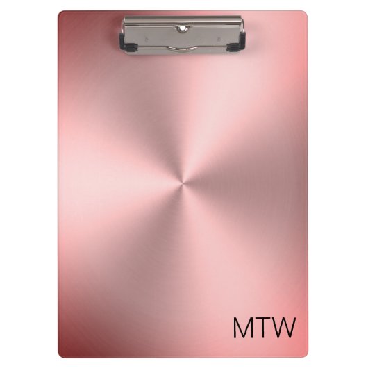 Eenvoudige Roze Geborsteld Metalen Look met Monogr Klembord (Voorkant)