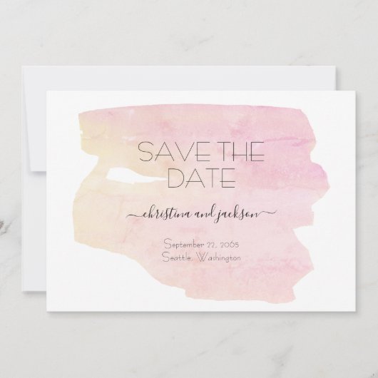 Eenvoudige Roze & Gele Aquarel Swash Bewaar Datum Save The Date (Voorkant)