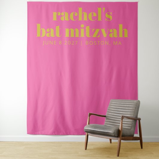Eenvoudige roze gele kofferbak Mitzvah foto-achter Wandkleed (In situ)