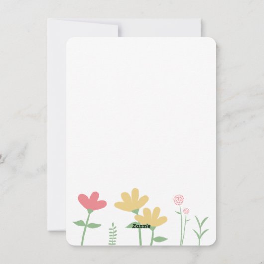 Eenvoudige roze gele Wildflower Birthday Kaart (Achterkant)