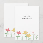 Eenvoudige roze gele Wildflower Birthday Kaart (Voorkant / Achterkant)