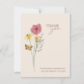 Eenvoudige roze gele Wildflower grillige bruiloft Bedankkaart (Voorkant)