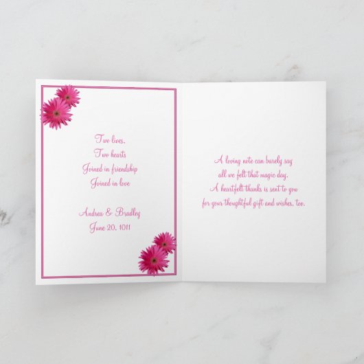 Eenvoudige Roze Gerbera Tulp Trouw Dankjewel Bedankkaart (Binnen)