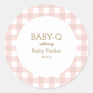 Eenvoudige roze geruite babyshower sticker