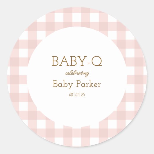 Eenvoudige roze geruite babyshower sticker (Voorkant)
