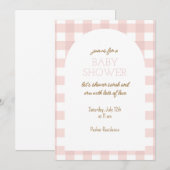 Eenvoudige roze geruite babyshower uitnodiging (Voorkant / Achterkant)