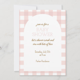 Eenvoudige roze geruite babyshower uitnodiging