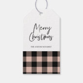 Eenvoudige roze geruite & vrolijke kerstcadeau Lab Cadeaulabel (Voorkant)