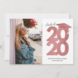 Eenvoudige Roze Glitter Girly Pet Foto Afstuderen Aankondiging