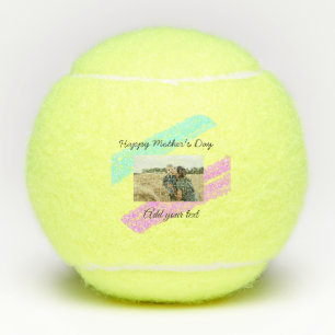 Eenvoudige roze glitterblauwe moederdag voegt naam tennisballen