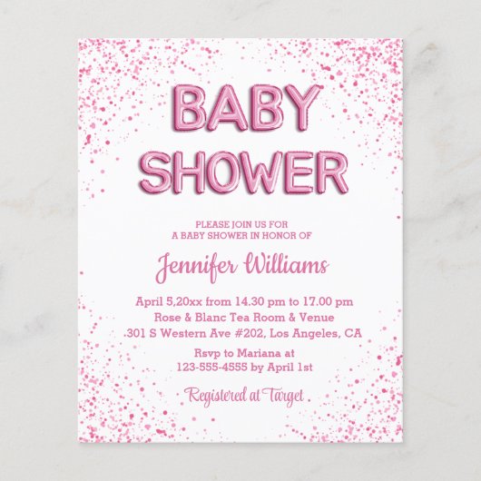 eenvoudige roze glitters meisje baby shower uitnod (Voorkant)