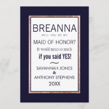 Eenvoudige roze gouden afgelijnde Navy bruidsmeisj