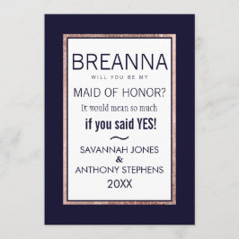 Eenvoudige roze gouden afgelijnde Navy bruidsmeisj Kaart