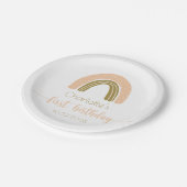 Eenvoudige roze gouden boho regenboogdag eerste ve papieren bordje (Gekanteld)