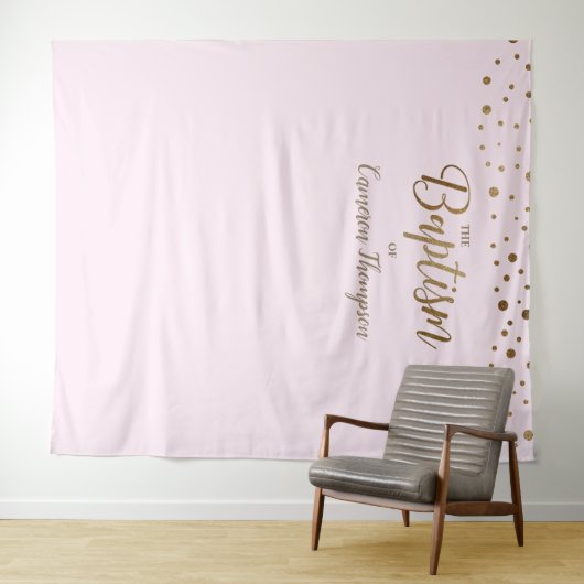 Eenvoudige Roze Gouden Confetti Doop Achtergrond Wandkleed (In Situ (horizontaal))