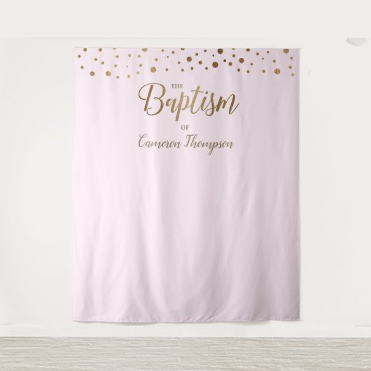 Eenvoudige Roze Gouden Confetti Doop Achtergrond Wandkleed (Voorkant)