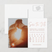 Eenvoudige roze gouden fotokalender save the date aankondigingskaart (Voorkant / Achterkant)