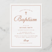 eenvoudige roze gouden lijst moderne doop folie uitnodiging (Voorkant)