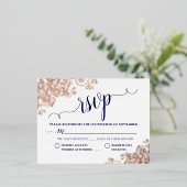 Eenvoudige roze gouden & marineblauwe trouw-RSVP Folie Uitnodiging Briefkaart (Staand Voorkant)